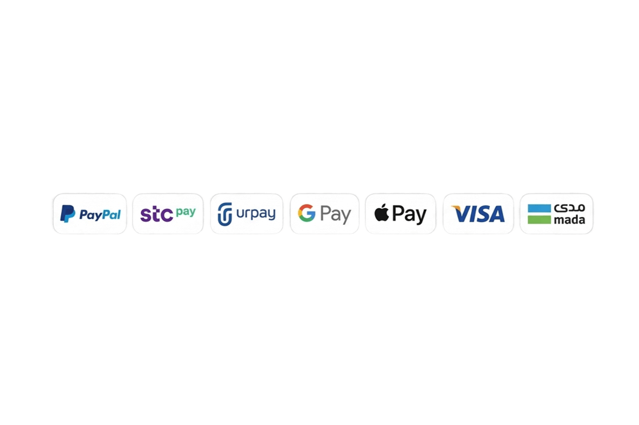 PayPal, STC Pay, URPay, Google Pay, Apple Pay, Visa, Mada
